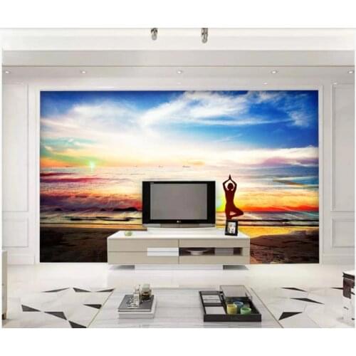 Custom photo wallpaper 3d mural wallpaper Beautiful dusk sunrise seaside beach mural beach yoga art background wall paper