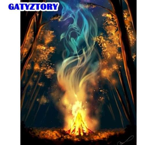 GATYZTORY Fire Landscape Painting By Numbers 60x75cm Framed On Canvas Home Decoration Hand Painted Acrylic Paint Drawing Craft