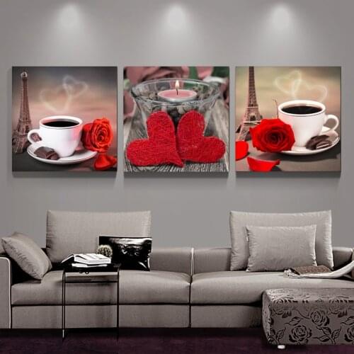 Promotion Printed Classical Still Life Coffee Rose Kitchen Oil Painting Cuadros Canvas Wall Picture For Living Room Unframed
