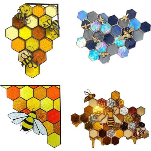 Creative Honeycomb Bee Window Stickers PVC Waterproof Self-adhesive Shopwindow Decals for Home Living Room Bedroom Decor