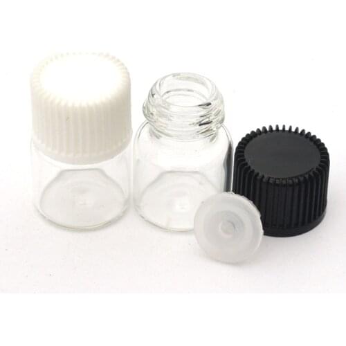 10pcs 1ml Small Clear Glass Bottle with Orifice Reducer and Cap Mini Essential Oil 1/4 Dram Bottle