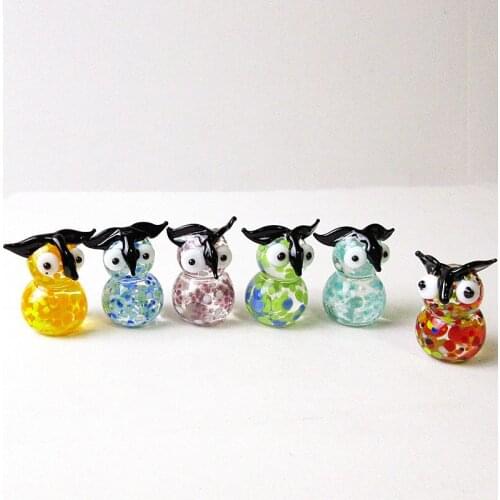 6pcs Colorful Handmade Cute Owl Murano Art Glass Blown Mini Bird Animal Figurines Home Office Desktop Ornament Decoration Gifts