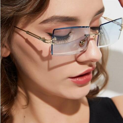 Fashion 2021 Rimless Sunglasses Women Trendy Small Rectangle Sun Glasses Summer Traveling Style UV400 Gold Brown Shades for men