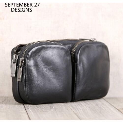 Genuine Leather Mens Wallets Handmade Clutch Bag Credit Card Purses 100% Cowhide Long Wallet Phone Purses Travel Coin Bags