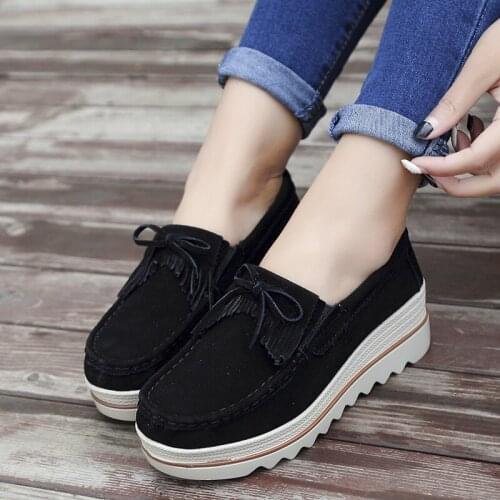 New Design Spring Autumn Women Moccasins Flats Lady Loafers Slip-on Platform Suede leather Tassel Sweet Shoes