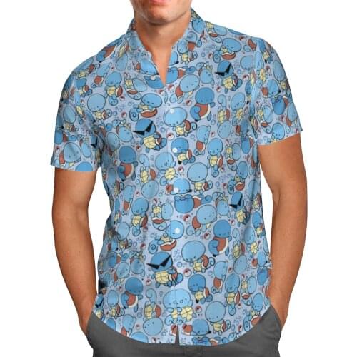 Blue Anime 3D Beach Hawaiian 2021 Summer Men Shirt Short Sleeve Shirt Streetwear Oversized 5XL Camisa Social Chemise Homme-132