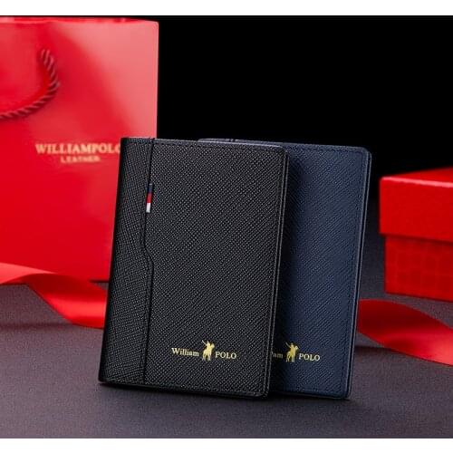Mens wallet short leather simple head layer cowkin cross-section money clip mens purse wallet ultra-thin WILLIAMPOLO
