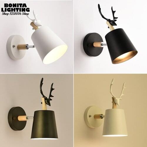 Nordic simple deer head iron wall lamp Antler wall lights for bedroom Cute deer LED sconces light 180 degree Rotating