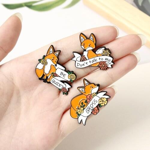 DON'T TALK TO ME cute fox Enamel needle Flowers cruel animals Brooch clothes lapel backpack pin badge jewelry gifts for friends