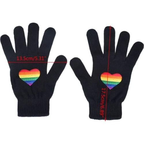 Unisex Winter Knitted Full Finger Gloves Gay Pride Rainbow Stripes Heart Mittens X7JB