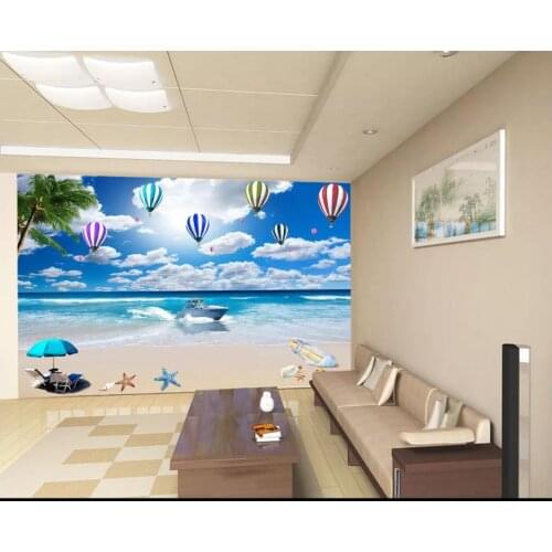 Custom photo wallpapers for walls 3 d murals wallpaper Seaside landscape, blue sky, white clouds, beach tree, landscape, mural