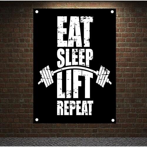 EAT SLEEP LIFT REPEAT Motivational Workout Posters Wall Chart Exercise Yoga Bodybuilding Banners Flags Wall Art Gym Decoration