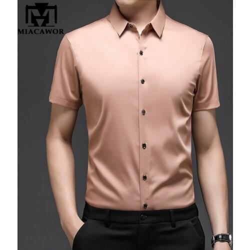 New Men Dress Shirt Summer Short Sleeve Classic Solid Color Shirts Business Casual Slim Fit Camisa Masculina Men Clothing C770