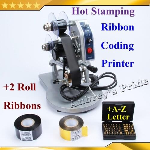 Manual Hot Stamping Coding Printer Machine +2 Rolls Black Golden Ribbon Color Belt Date 0-9 No.+26 A-Z English Capital Letters