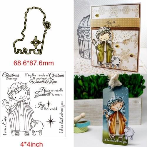 Rural Shepherd Girl Sheep Christmas Blessings Letter Metal Cutting Dies Match Combine Clear Silicone Stamps Decoration Paper New