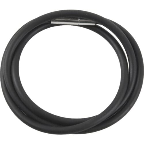 3mm cord in rubber black necklace with clasp in steel stainless - 16 inch