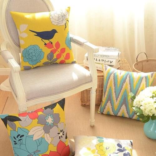 Mediterranean Simple Home Decorative Linen Cushion Cover Geometry Flower Birds Pattern Pillow Case Sofa Chair Waist Pillow cover