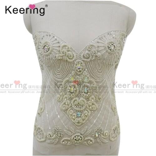 In stock Sexy silver rhinestone bodice applique for wedding dress WDP-307