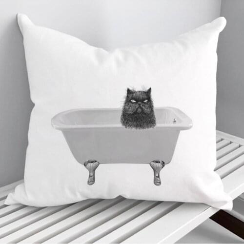BATHTUB SCRUFFY CAT Throw Pillows Cushion Cover On Sofa Home Decor 45*45cm 40*40cm Gift Pillowcase Cojines Dropshipping