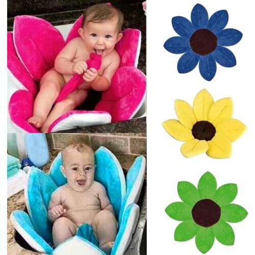 Newborn Baby Bathtub Foldable Blooming Bath Flower Bath Tub for Baby Blooming Sink Bath For Baby Play Bath Sunflower Cushion mat