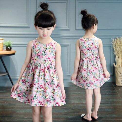 ZWF971 Summer Girls Floral Dress Sling Ruffles Bohemian Beach Princess Dresses for Girl Clothing 3-10 Years With Necklace Gift