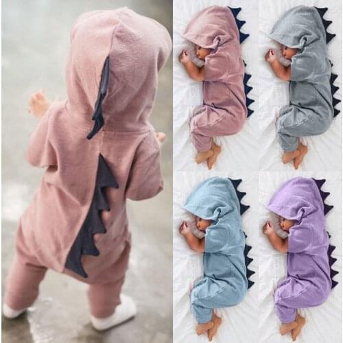 2018 New Brand Infant Newborn Baby Kids Boys Girls Dinosaur Short Sleeve Hooded Jumpsuit Romper Clothes Outfit