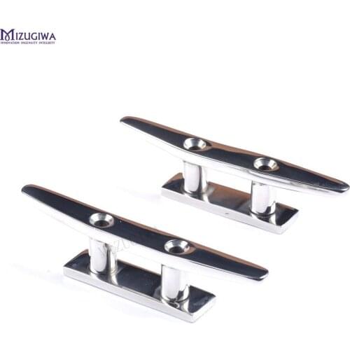 4“ Boat Dock Cleats Flat Top Low 2 Hole 316 Marine Grade Stainless Steel Silhouette Mooring Boat Cleat Mount Deck Boat Rope