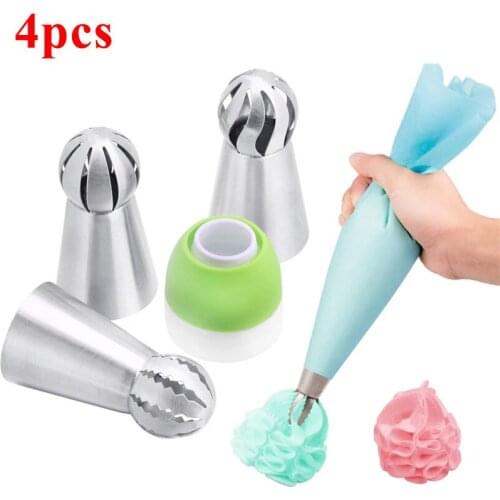 4PCS Cupcake Stainless Steel Sphere Ball Shape Icing Piping Nozzles Pastry Cream Tips Flower Torch Pastry Tube Decoration Tool