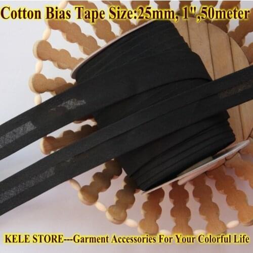 FREE SHIPPING 100% Cotton Bias tape, bias binding tape size: 25mm, width:1",2.5cm, 50m/lot Black DIY sewing for export material