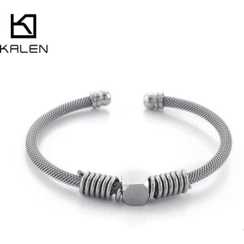 Kalen Cube Spring Accessory Braided Open Cuff Bracelet Stainless Steel Sports Mens Bangles