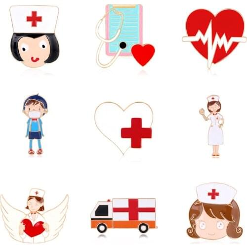 1PC Colorful Heart Cross Angel Nurse Electrocardiogram Ambulance Alloy Enamel Brooch Fashion Accessories For Clothes Bag