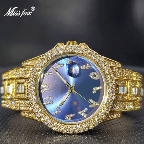 Relogio Luxury Brand MISSFOX Gold Dimaond Royal Blue Sunbrust Dial Elegant Watches Calendar Waterproof Latest Explosion Models