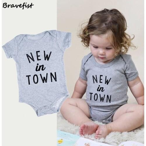 Baby Bodysuits Gray Clothes For Children Boys Girls Clothing Infant Jumpsuits New In Town Letters Print Newborn Outfits Kids Top