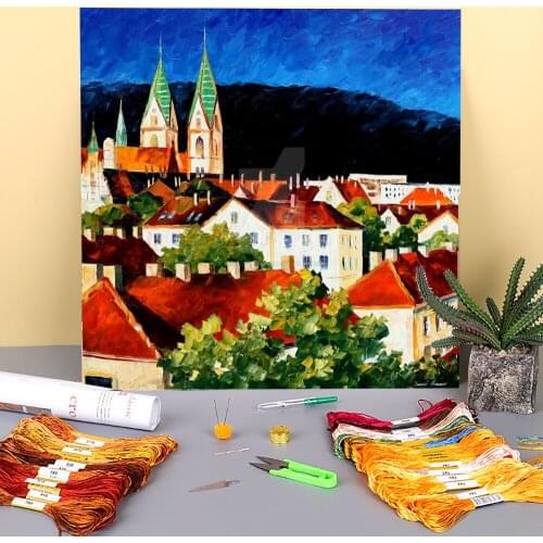 Germany Freiburg Printed Water-Soluble Canvas 11CT Cross Stitch Full Kit DIY Embroidery DMC Threads Craft Handicraft Decor