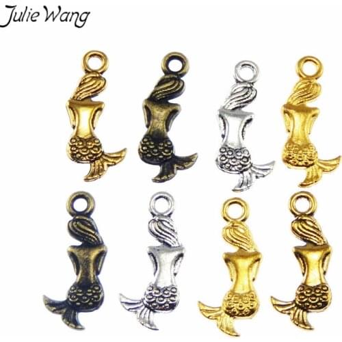 Julie Wang 30PCS Wholesale 4 Color Mixed Cute Mermaid Shape Exquisite Pendant Charms Handmade Dangle Keychain Jewelry accessory