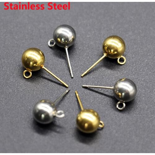 20pcs/lot 316L Stainless Steel 3 4 5 6 8mm Round Ball Earrings Stud Post with Loop for DIY Earring Jewelry Making Findings