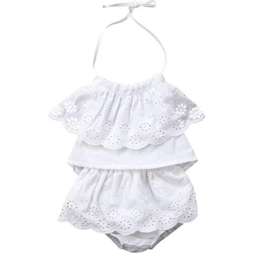 0-24M Newborn Baby Girls Lace Floral Halter Crop Tops Shorts Pants Clothes Sets Fashion Infant Toddler Kids 2pcs Casual Outfits