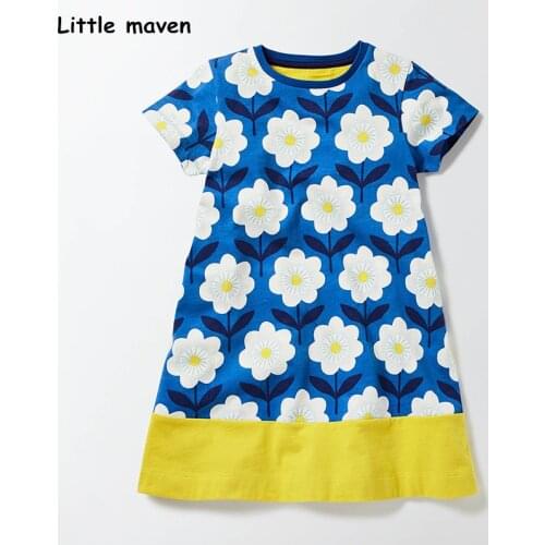 Little maven 2018 new summer baby girls brand dress kids Cotton flower print short sleeve dresses S0328