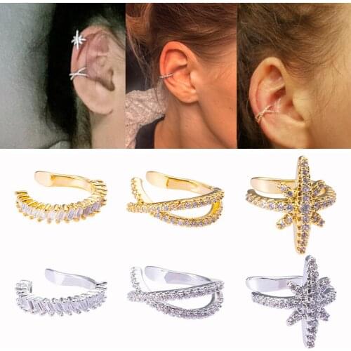 1pc Copper Ear Cuffs Gold Silver Color Ear Cuff Clip Wrap Earrings for Women No Piercing Fake Cartilage Crystal Earring Jewelry