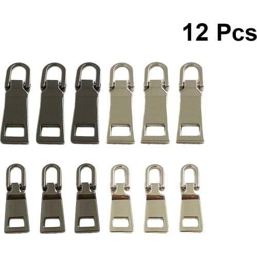 12pcs Metal Zipper Pullers Zipper Fixer Repair Pull Tab Instant Kit Replacement Molded Sliders For Sewing Bag Trouser Jacket