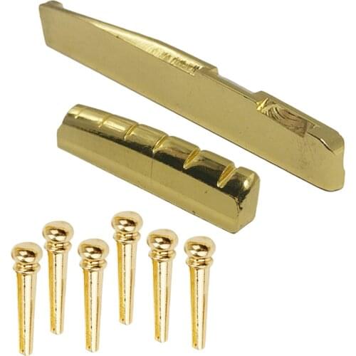Tooyful Brass Bridge Pins Peg Saddle Nut Set for 6-String Acoustic Guitar Accessory