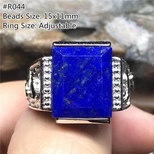 Real Natural Royal Blue Lapis Lazuli Ring Jewelry For Woman Man Love 15x11mm Beads Gold Crystal Gemstone Adjustable Ring AAAAA