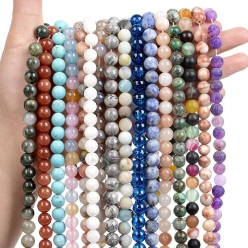 Natural Stone Beads Malachite Amazonite Stripe Agate Tiger Eye Angelite Jasper Beads for Jewelry Making DIY Bracelet Accessories