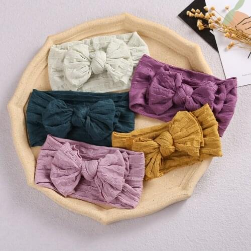 Nylon Turban for Baby Girls Cute Bowknot Baby Headband Turban Waffle Plaid Nylon Headband for Kids Soft Bow Bebe Infant Headwrap
