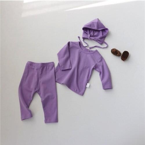3pcs Autumn Children Clothes Sleepwear Pure Color Cotton Kids Pajamas Set Childrens Suit Baby Clothes Sets Girl Boy Body Suit