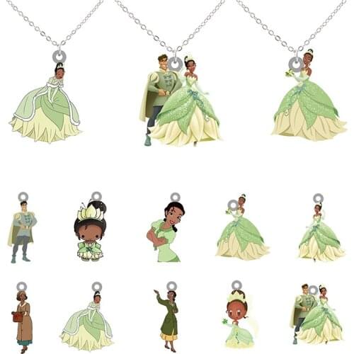 Disney Princess Diana In A Green Dress Picture Jewelry Long Chain Necklace Epoxy Resin Design Acrylic Pendant Girl Necklace