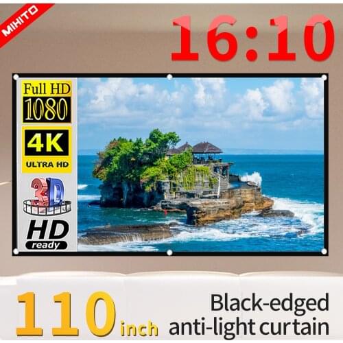 MIXITO 106 110 Inches 16:10 Projector Anti Light CurtainWith Black Border And Hole Portable 3D HD Projection Screen