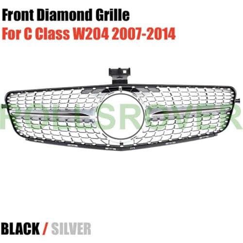 ROLLSROVER Front Bumper Diamond Grille Grill For C Class W204 2007-2014 Black Silver