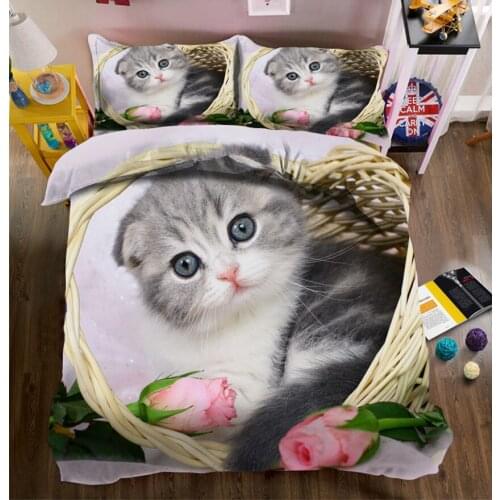 Luxury bedding sets high quality cat 3D bedsheet Duvet Cover Pillowcase Twin king size Queen California king Bed Linen