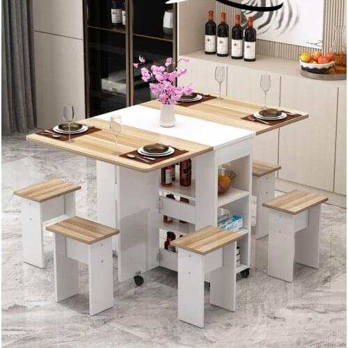 Folding table household simple small household rectangular mobile small dining table multi-functional 4 people a table 6 chairs